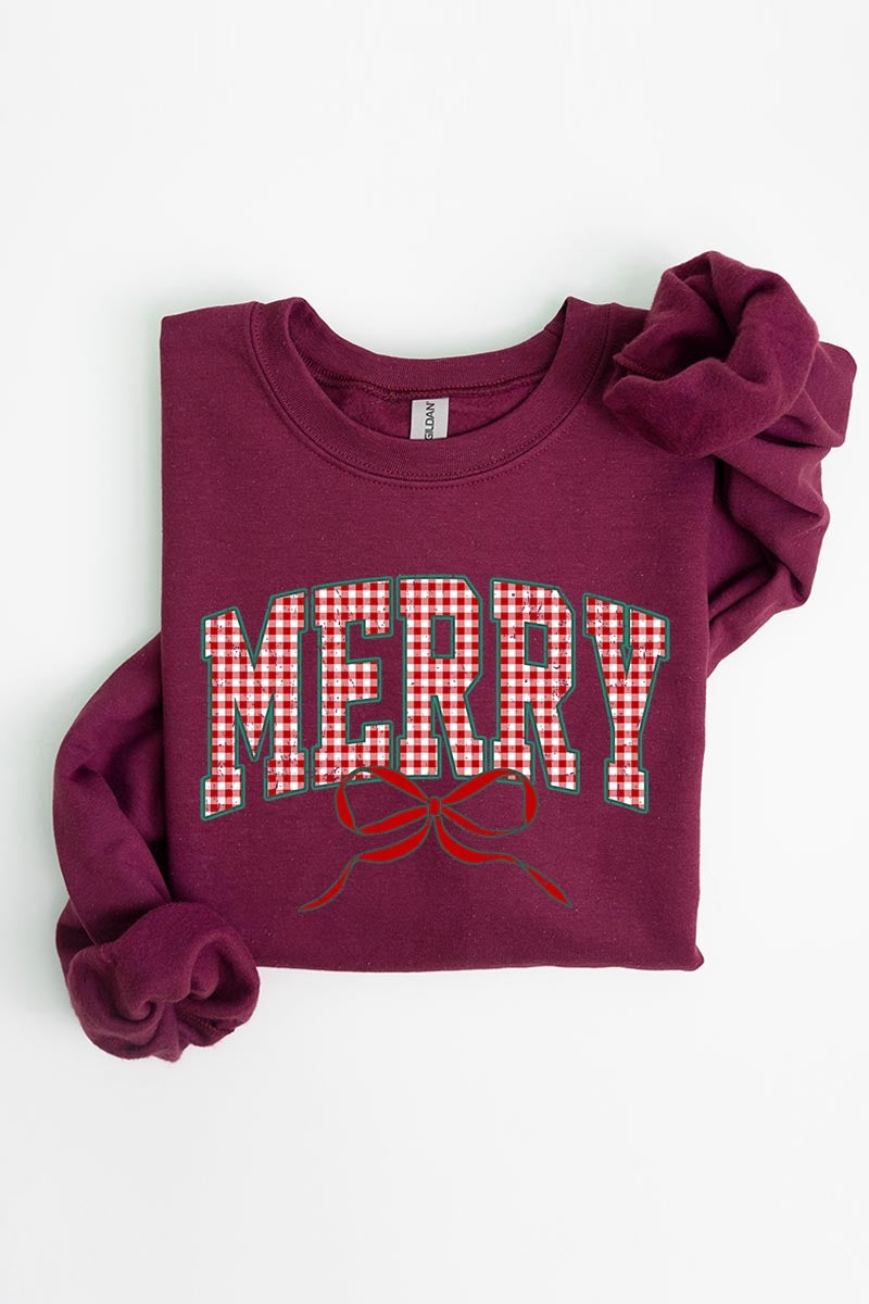UL180-E3206 Plaid Merry Christmas Bow Graphic Sweatshirt $20
