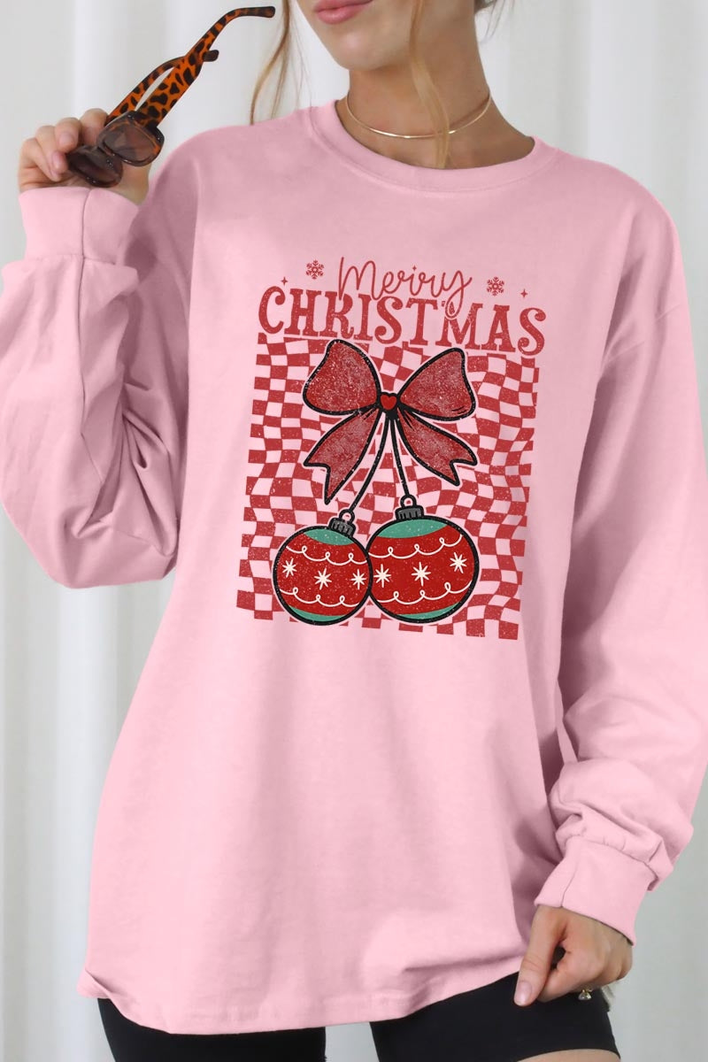 UL240P-E3196 Cherry Ornament Christmas Graphic Plus Long Sleeve Tee $17