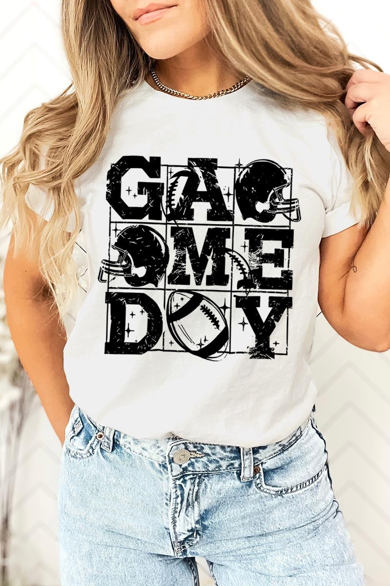 US3001-E3073 Distressed Game Day Graphic Tee $12.5