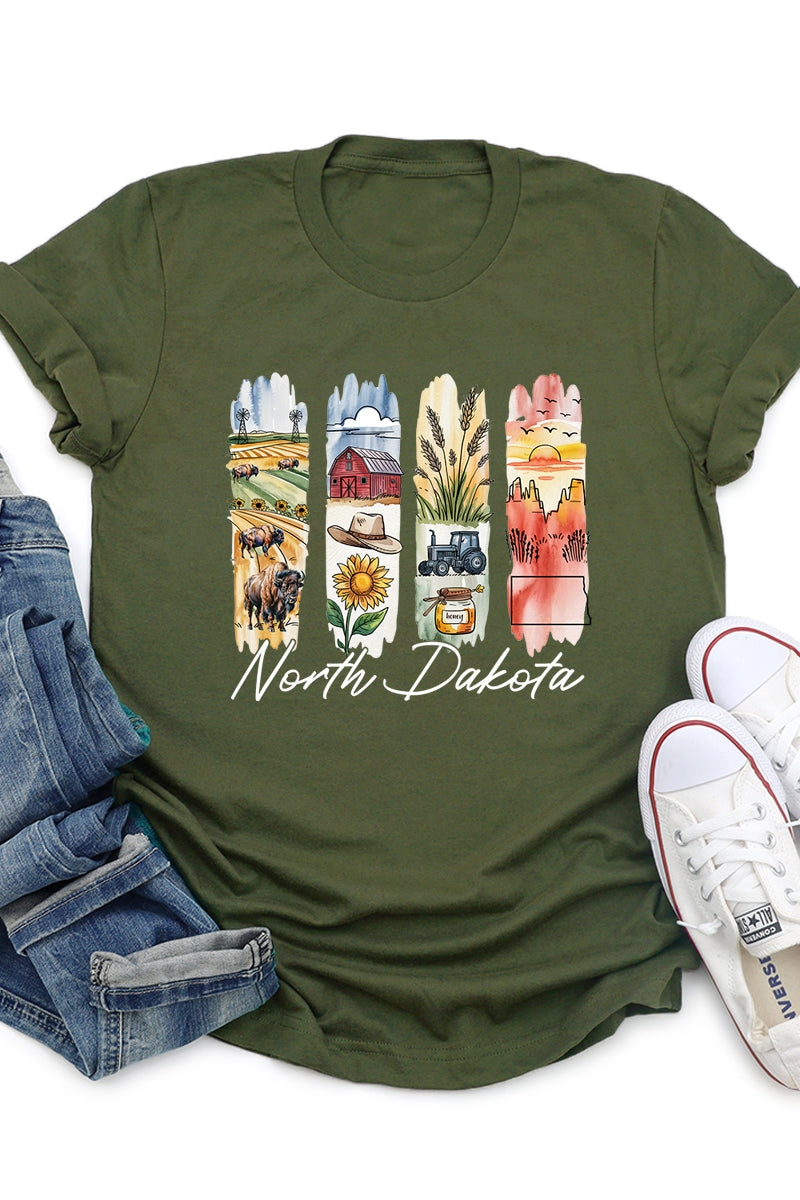 US3001-E3061ND North Dakota State Brushstroke Graphic Tee $12.5