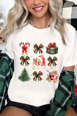 US3001-E3217 Santa Gifts & Bows Christmas Graphic Tee $12.5