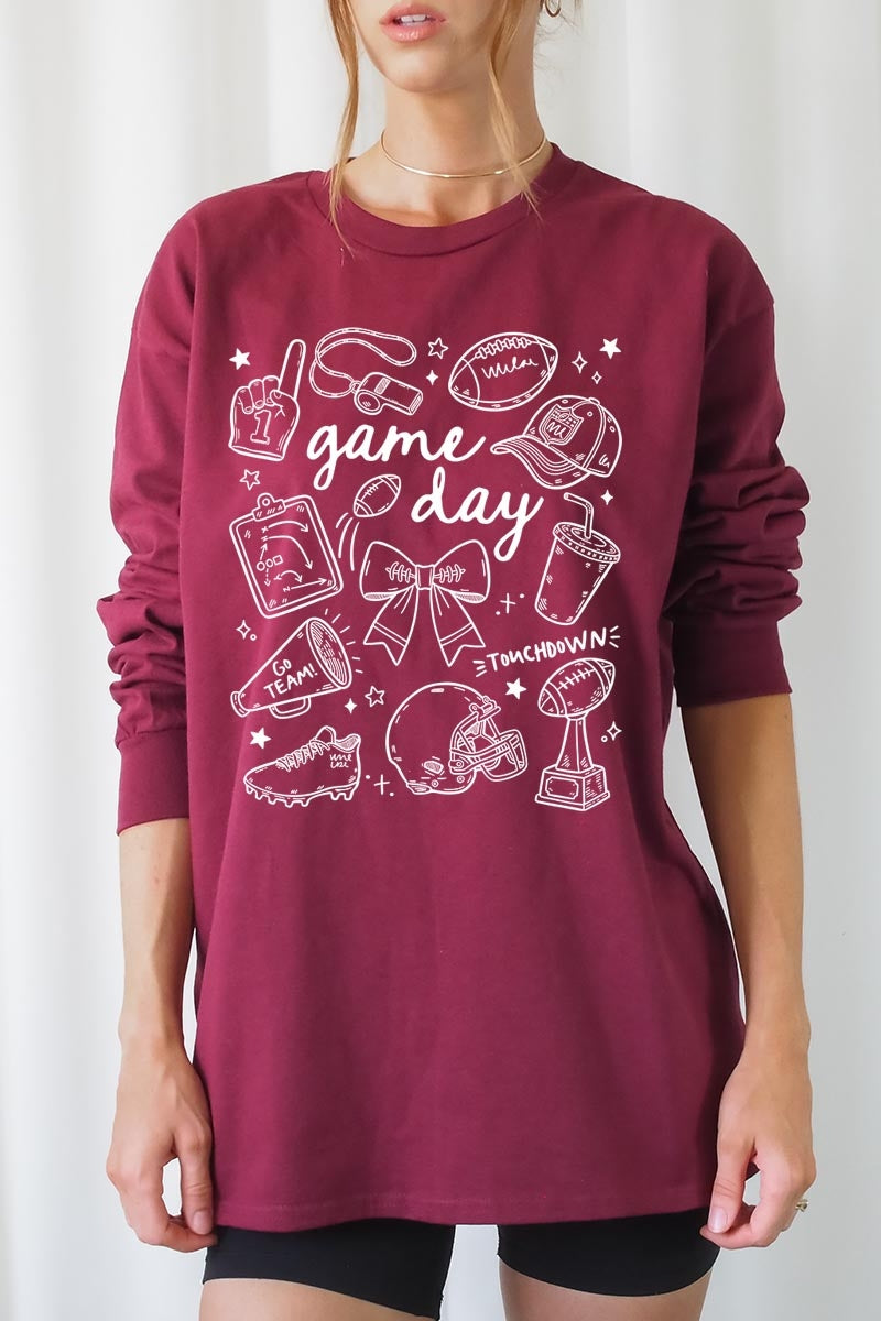 UL240P-E3081 Football Doodles Graphic Plus Long Sleeve Tee $17