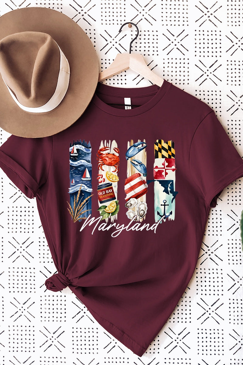 US3001P-E3061MD Maryland State Brushstroke Graphic Plus Tee $16