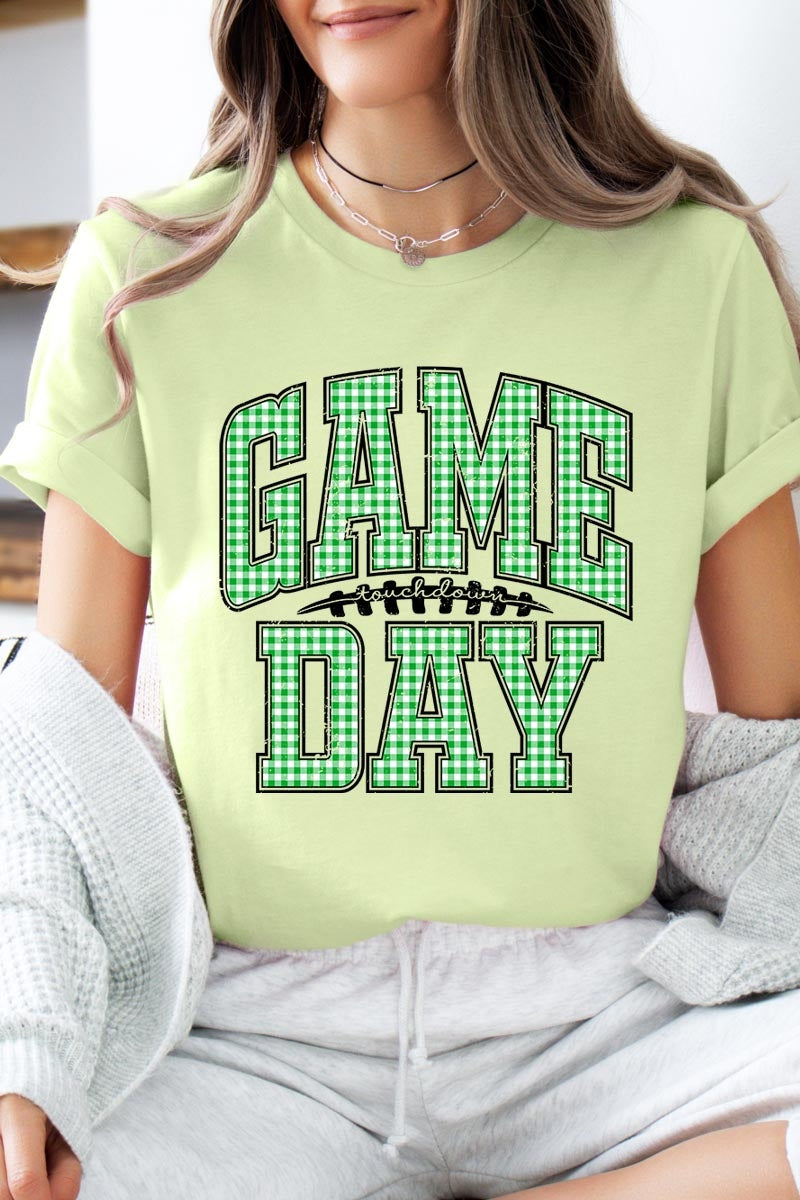 US3001P-E3128 Green Gingham Game Day Graphic Plus Tee $16