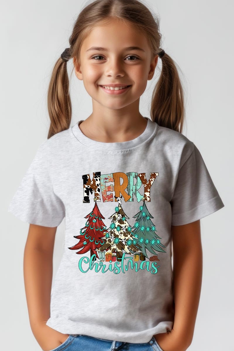 US3001Y-E3200Z Merry Christmas Trees Kids Graphic Tee $11