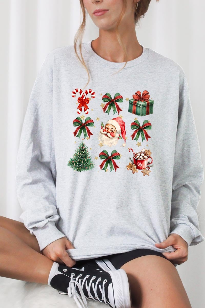 UL240-E3217 Santa Gifts & Bows Christmas Graphic Long Sleeve Tee $13.75
