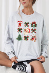 UL240P-E3217 Santa Gifts & Bows Christmas Graphic Plus Long Sleeve Tee $17