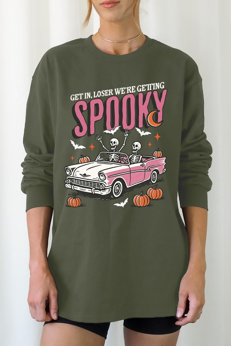 UL240-E3142 Spooky Skeleton Graphic Long Sleeve Tee $13.75