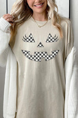 5000P-E3149 Checker Pumpkin Face Graphic Plus Heavy Cotton Tee $12.75