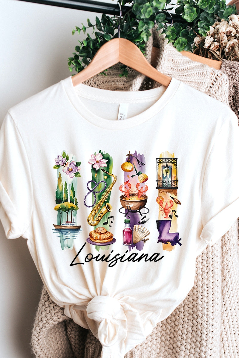 US3001-E3061LA Louisiana State Brushstroke Graphic Tee $12.5