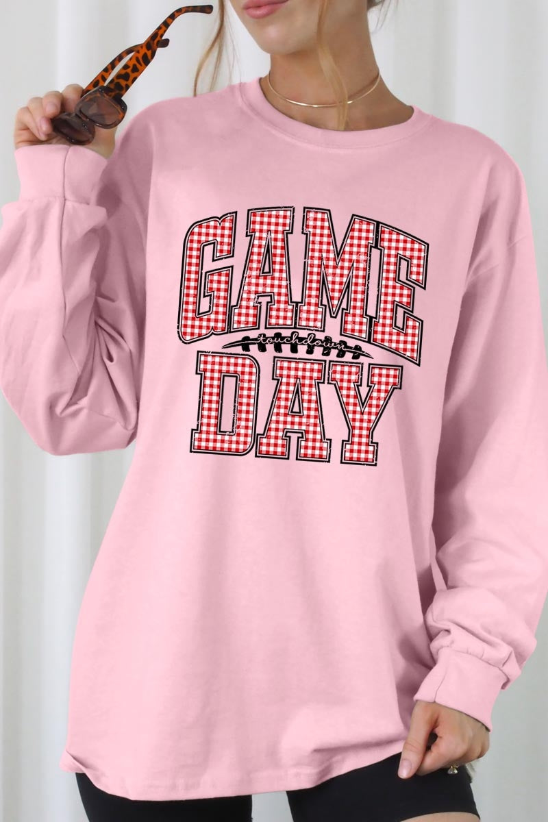 UL240P-E3126 Red Gingham Game Day Graphic Plus Long Sleeve Tee $17
