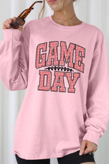 UL240P-E3126 Red Gingham Game Day Graphic Plus Long Sleeve Tee $17