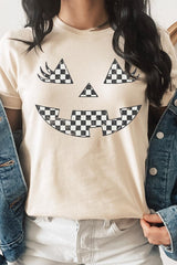 US3001P-E3149 Checker Pumpkin Face Graphic Plus Tee $16