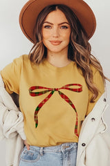 US3001-E3211 Red Bow Christmas Graphic Tee $12.5