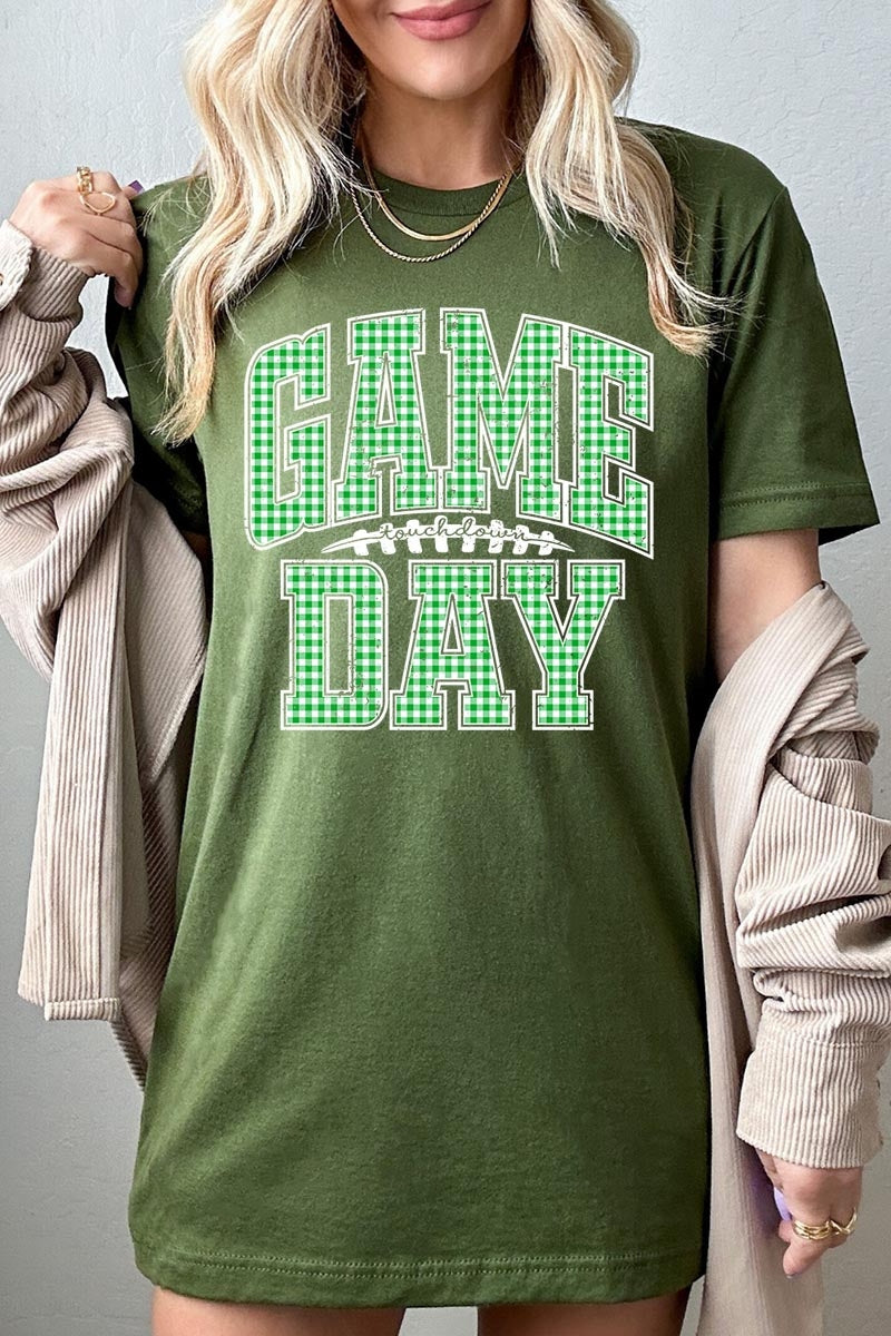 US3001P-E3128 Green Gingham Game Day Graphic Plus Tee $16