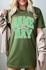 US3001-E3128 Green Gingham Game Day Graphic Tee $12.5