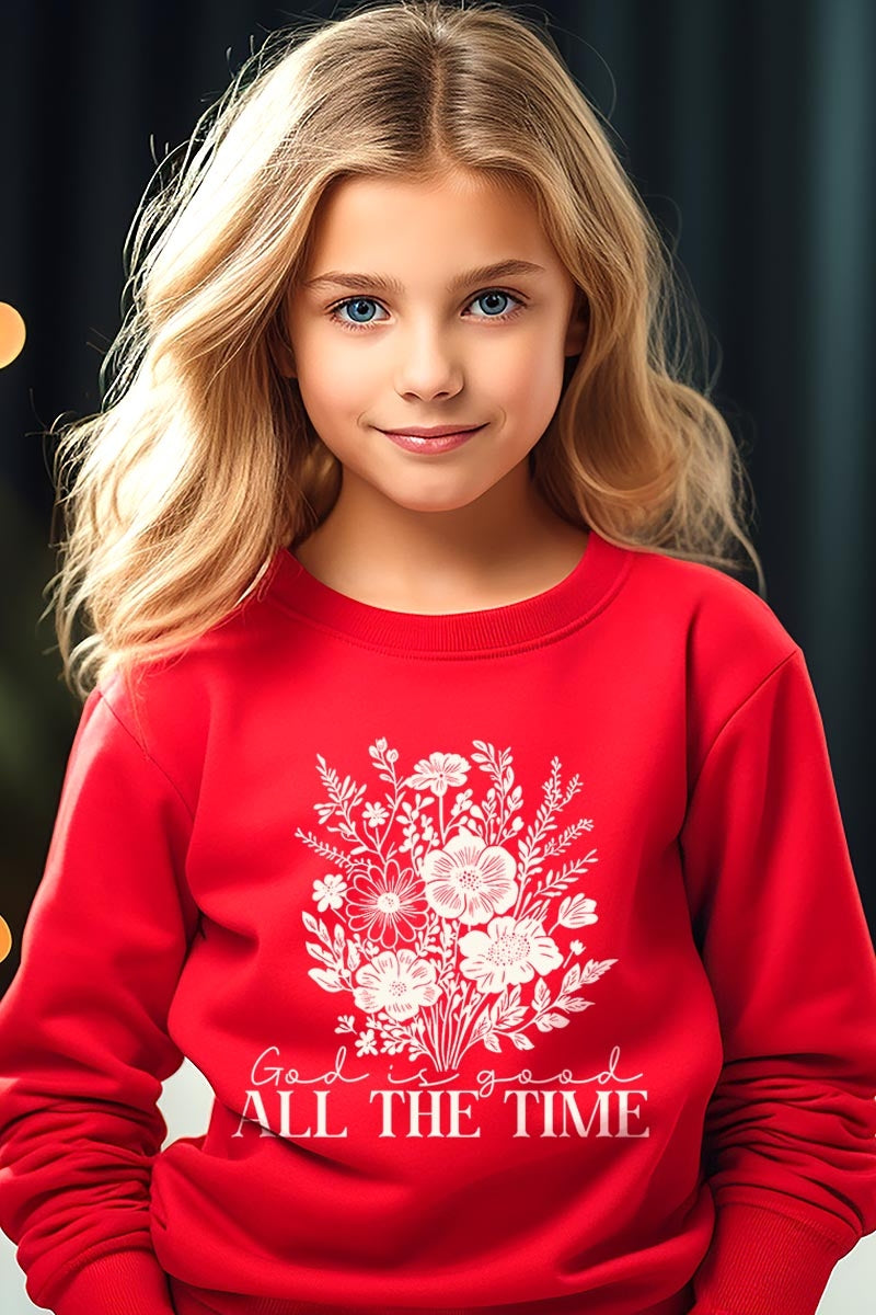 UL180B-E3116Z God Is Good Floral Kids Graphic Sweatshirt $20