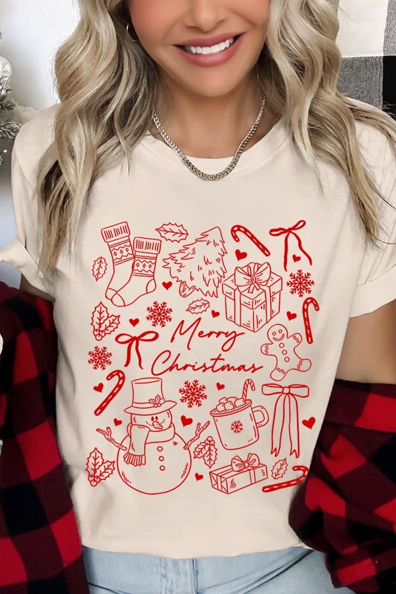 US3001-E3181 Christmas Doodle Graphic Tee $12.5
