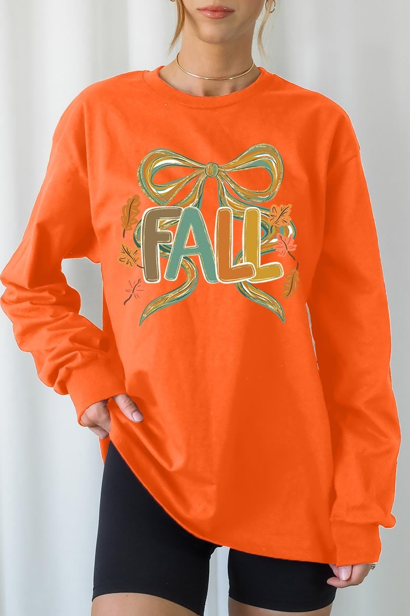 UL240P-E3121 Fall Brushstroke Bow Graphic Plus Long Sleeve Tee $17