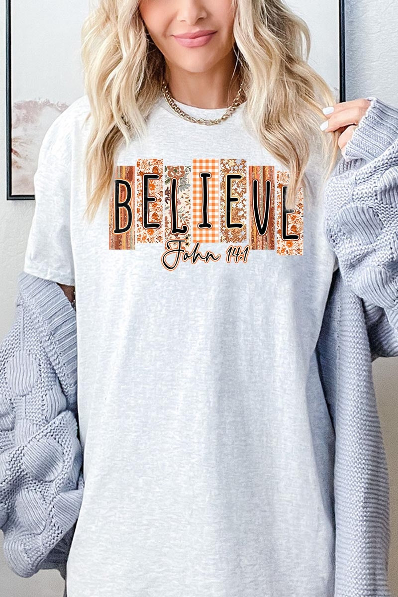 5000P-E3167 Believe Fall Christian Graphic Plus Heavy Cotton Tee $12.75