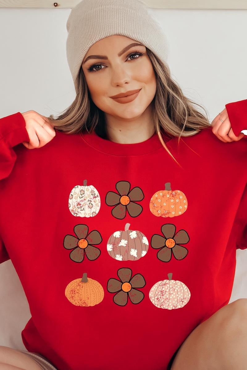 UL180P-E3117 Pumpkins & Flowers Fall Graphic Plus Sweatshirt $25