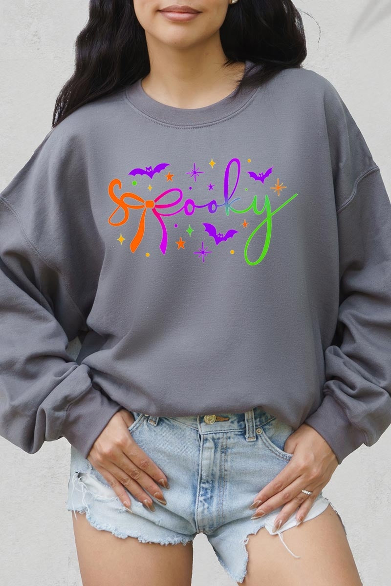 UL180P-E3109 Spooky Halloween Graphic Plus Sweatshirt $25