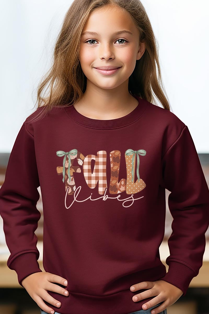 UL180B-E3071Z Fall Vibes Rustic Script Kids Graphic Sweatshirt $20