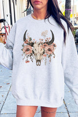 UL180P-E3113 Western Skull Floral Graphic Plus Sweatshirt $25