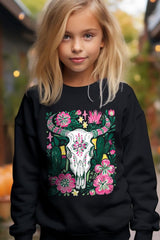 UL180B-E3086Z Western Floral Cow Skull Kids Graphic Sweatshirt $20