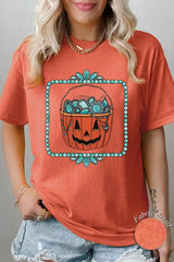 5000P-E3140 Halloween turquoise pumpkin Plus Heavy Cotton Tee $12.75