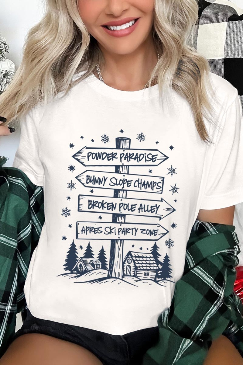 US3001-E3189 Ski Lodge Signs Graphic Tee $12.5