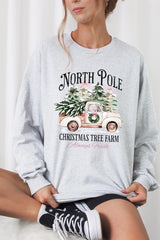 UL240-E3174 North Pole Christmas Graphic Long Sleeve Tee $13.75