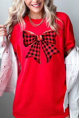 5000-E3198 Red Buffalo Plaid Bow Graphic Heavy Cotton Tee $9