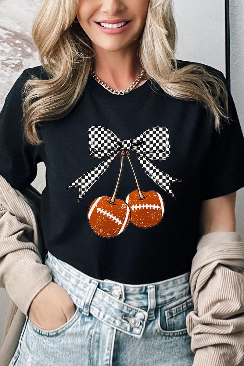 US3001-E3055 Football Cherries Graphic Tee $12.5