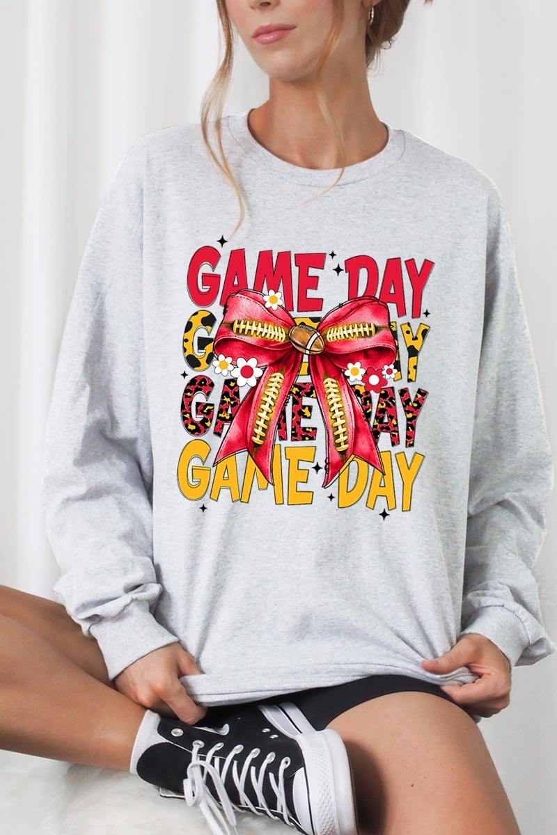 UL240P-E3091 Red Yellow Football Bow Plus Long Sleeve Tee $17