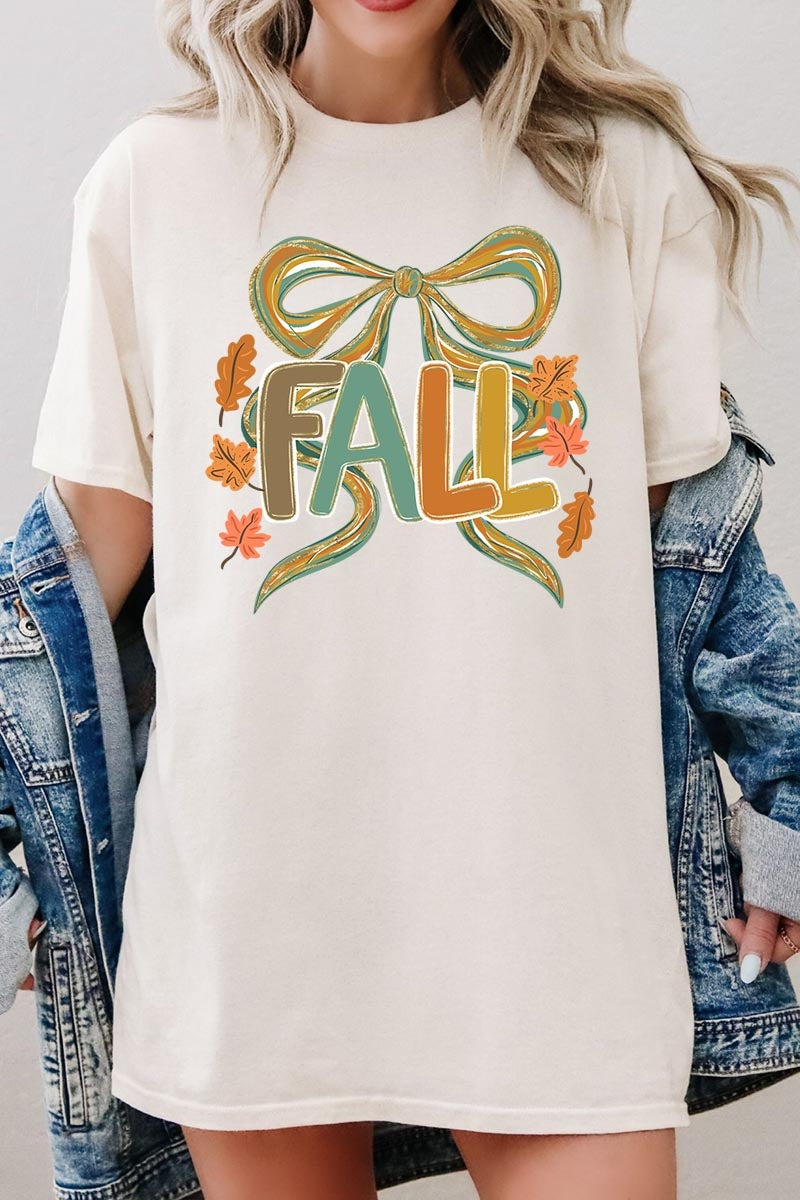 5000P-E3121 Fall Brushstroke Bow Graphic Plus Heavy Cotton Tee $12.75