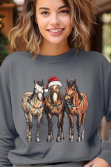 UL180-E3182 Christmas Horses Graphic Sweatshirt $20