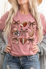 US3001P-E3054 Cute Football and Bow Graphic Plus Tee $16