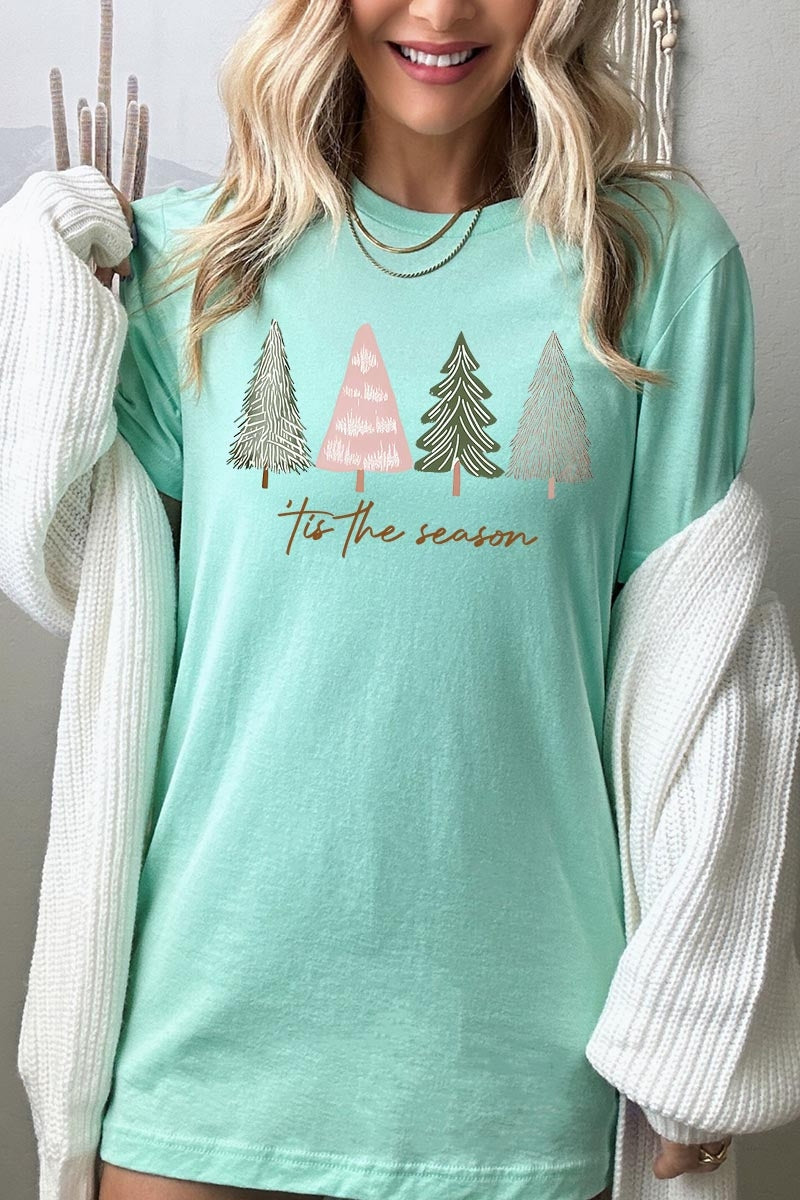 US3001P-E3218 Rustic Christmas Trees Graphic Plus Tee $16