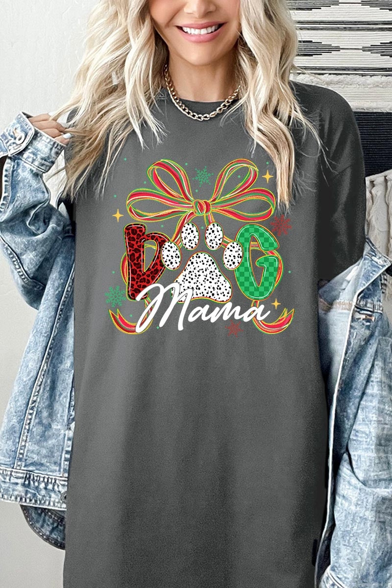 5000-E3194 Dog Mama Christmas Paw Graphic Heavy Cotton Tee $9