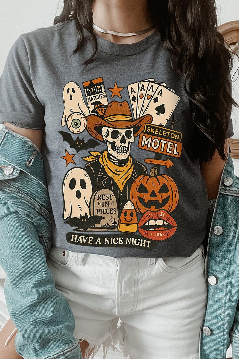 US3001-E3107 Spooky Western Skeleton Graphic Tee $12.5
