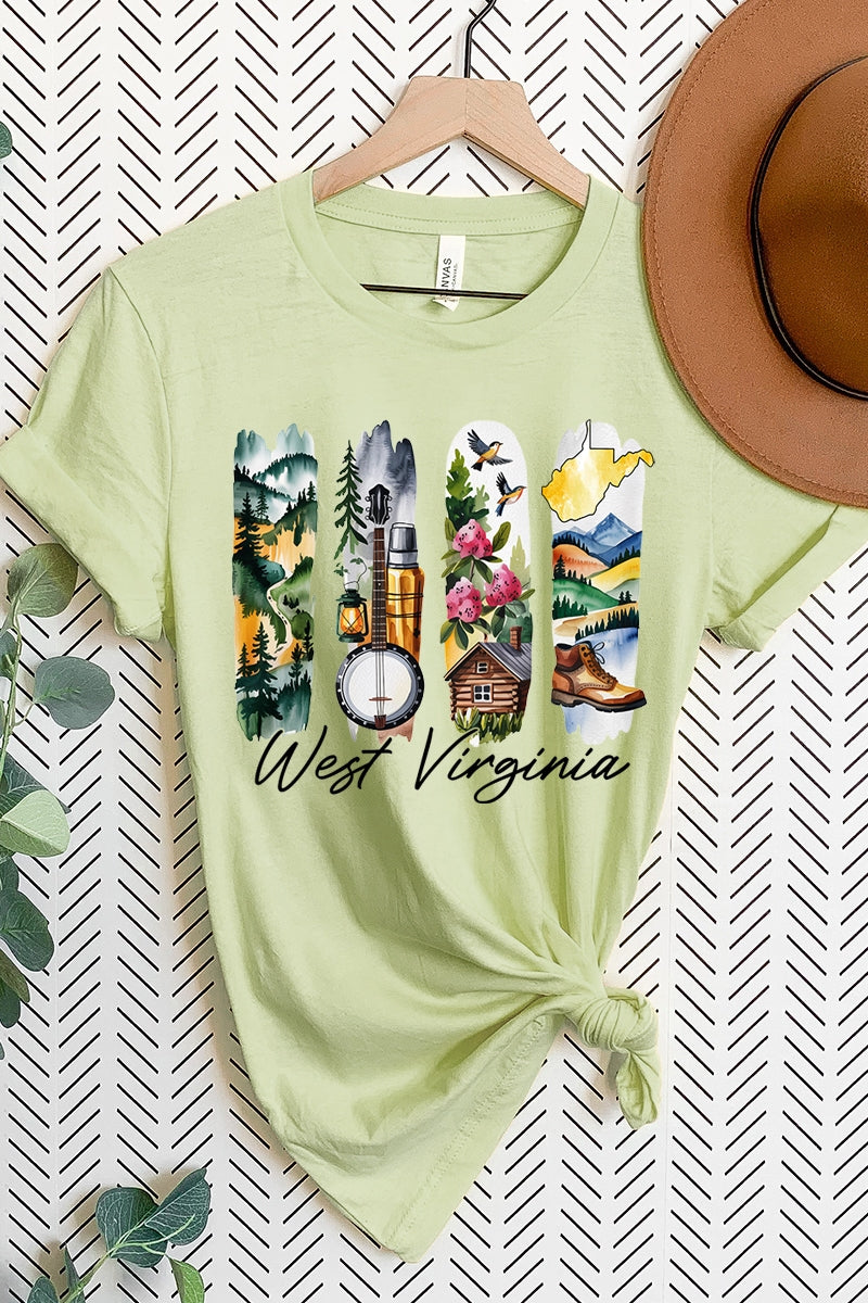 US3001P-E3061WV West Virginia State Brushstroke Graphic Plus Tee $16