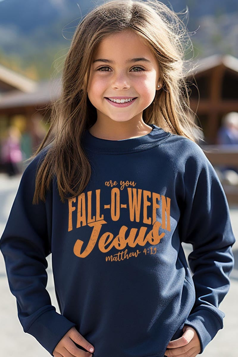 UL180B-E3143Z Are You Fall O Ween Jesus Kids Graphic Sweatshirt $20