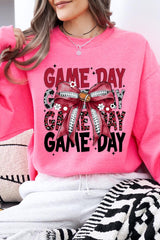 UL180P-E3093 Red Silver Football Game Day Bow Plus Sweatshirt $25
