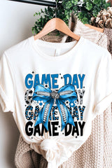US3001P-E3089 Blue Silver Football Game Day Bow Graphic Plus Tee $16