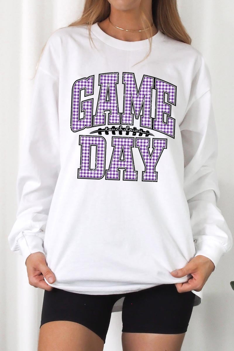 UL240P-E3127 Purple Gingham Game Day Plus Long Sleeve Tee $17