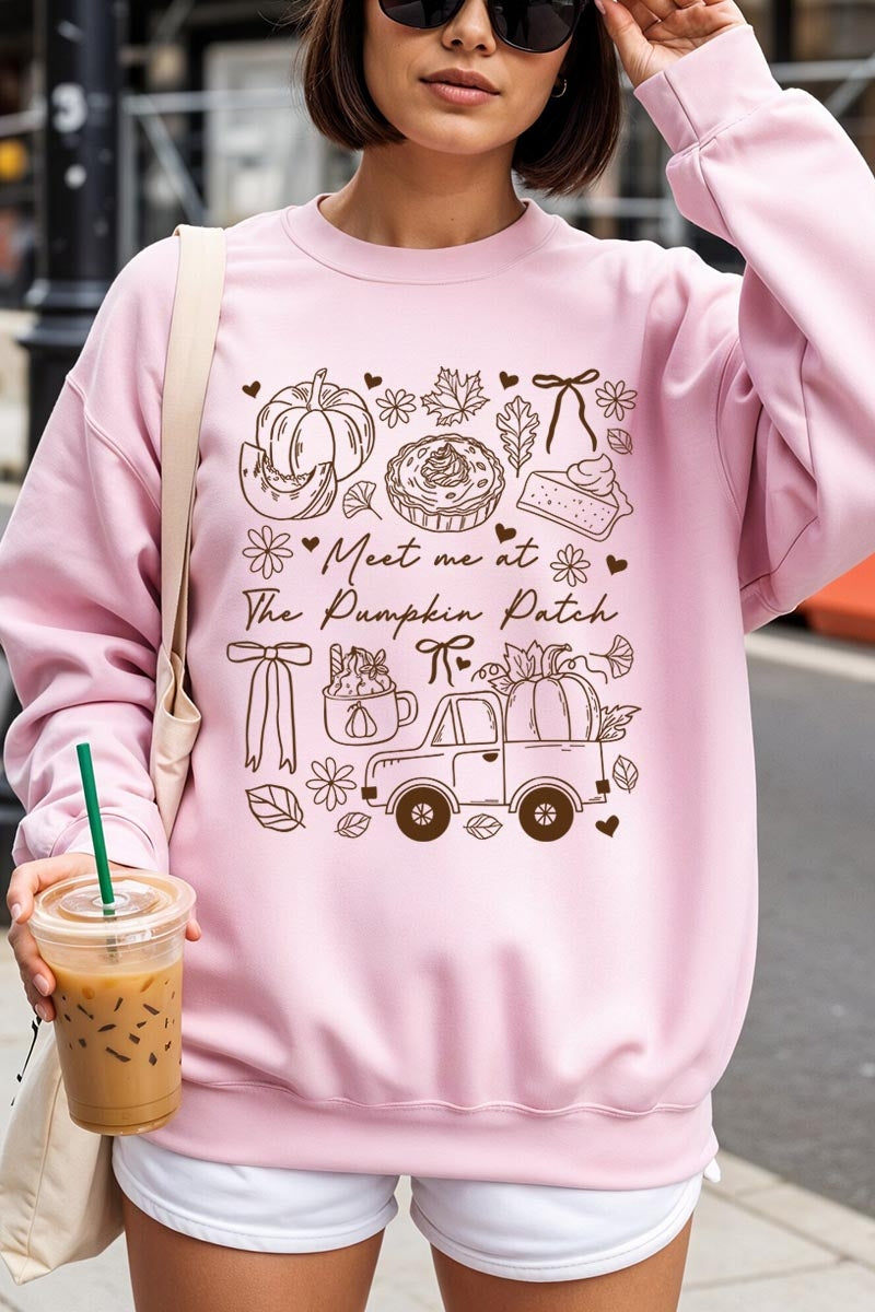UL180-E3163 Pumpkin Patch Doodle Graphic Sweatshirt $20