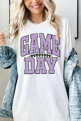 5000-E3127 Purple Gingham Game Day Graphic Heavy Cotton Tee $9