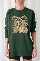 UL240P-E3154 Give Thanks Bow Graphic Plus Long Sleeve Tee $17