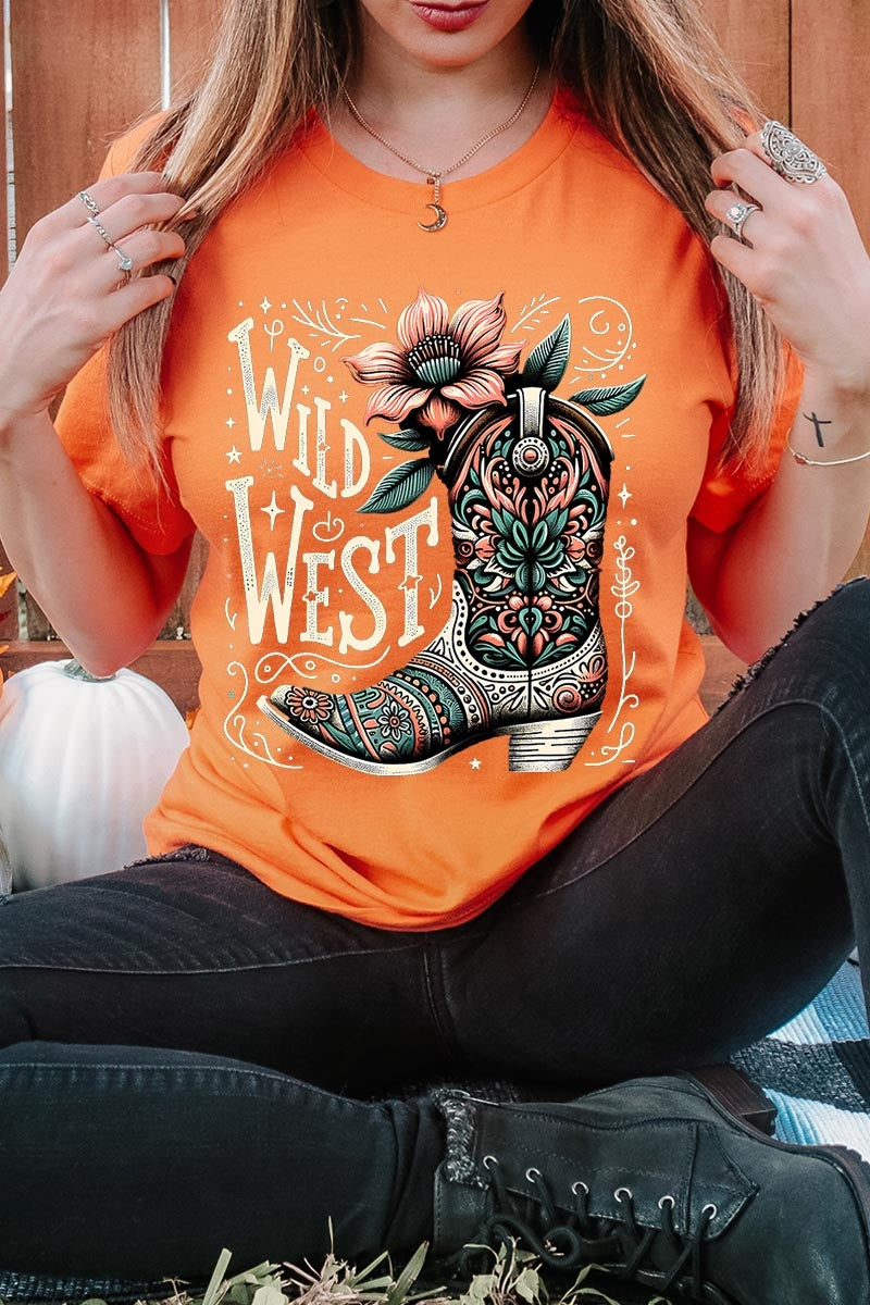 US3001P-E3100 Wild West Cowgirl Boot Graphic Plus Tee $16